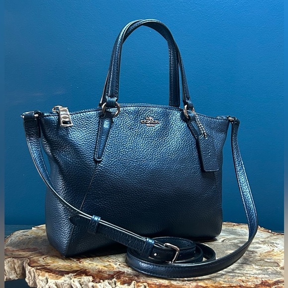 Coach Mini Kelsey Metallic Blue Leather Satchel Crossbody F22316 - Picture 3 of 16